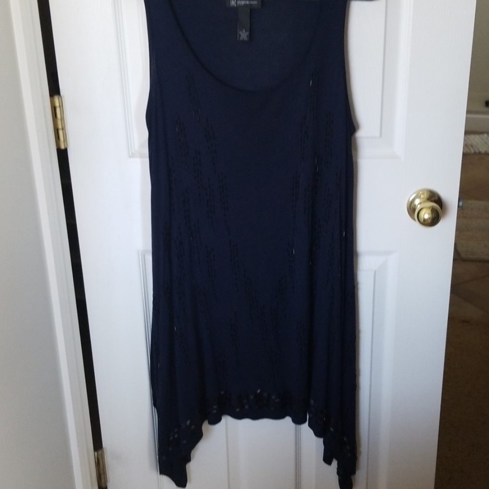 Size 1X I.N.C. Navy blue beaded tunic/mini dress